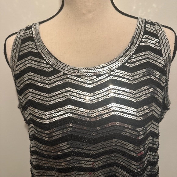 Evidence  sparkly black and silver sequinned top, short sleeve SZ L NWT - Picture 6 of 6